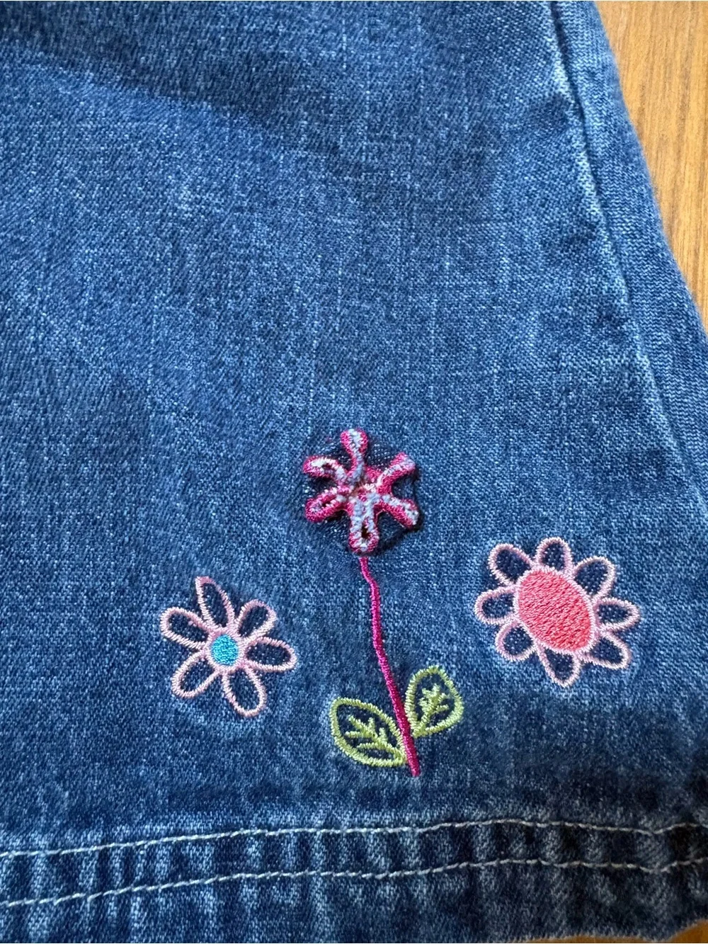 90s OshKosh B'gosh Denim my Dress - Blue with Embroidered Flowers